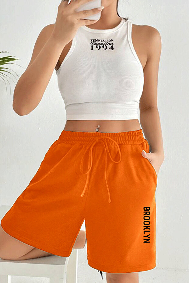 Women's Comfortable Fit Elastic Waist Pocket Printed Shorts SPR24SRK208