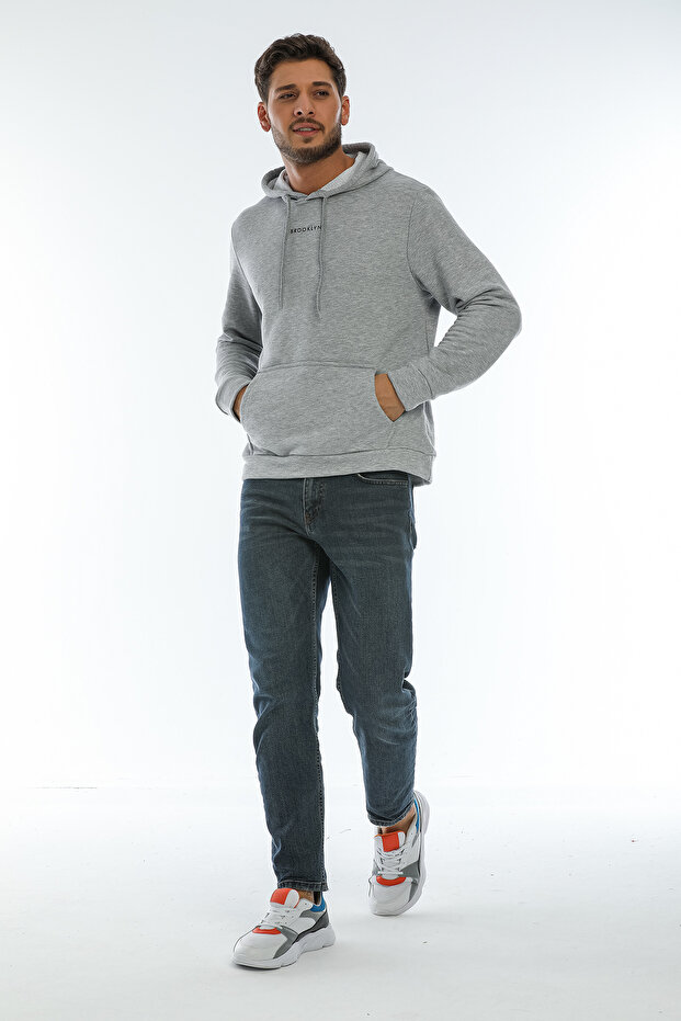 Superlife Men's Hooded Regular Fit Brooklyn Printed Thin Sweatshirt Spr22Sw161