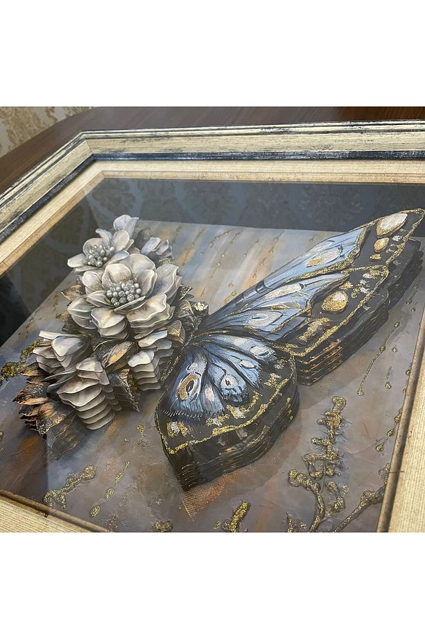 3D Rölyef Tablo, El Yapımı Rölyef Tablo, Handmade Relief Table, 45 x 45 cm Kelebek Rölyef Tablo - 4