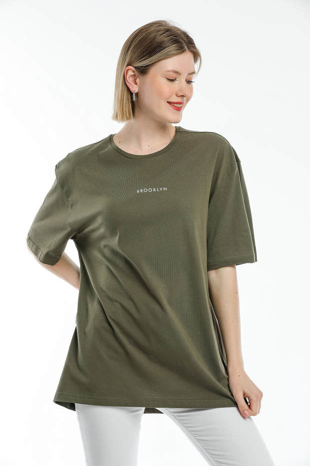 Women's Crew Neck Oversize Fit Brookyln Printed T-Shirt Spr21yk27