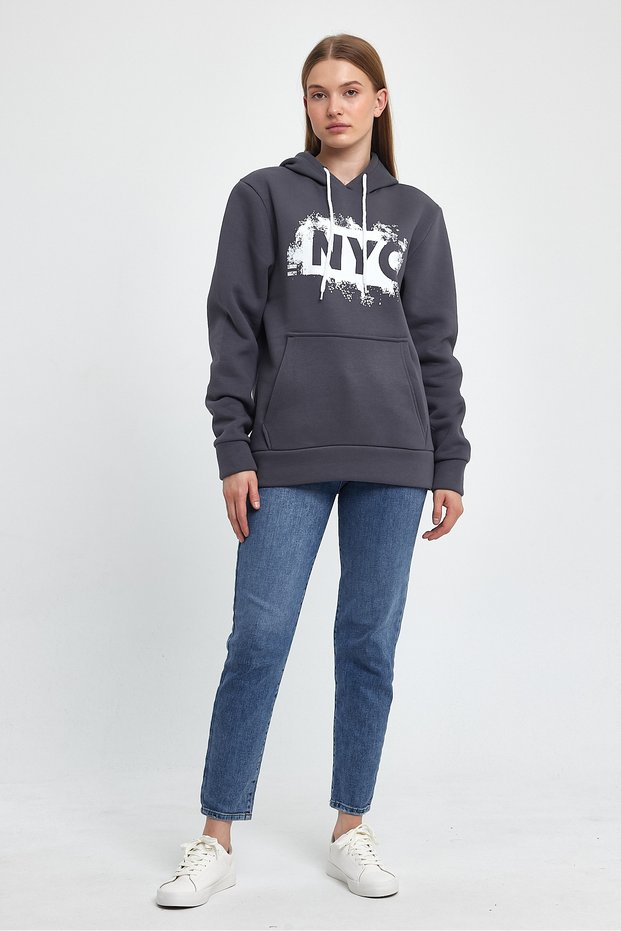 Women's Hooded Comfortable In-mold Fleece 3 thread NYC Printed SweatShirt spr24swK09