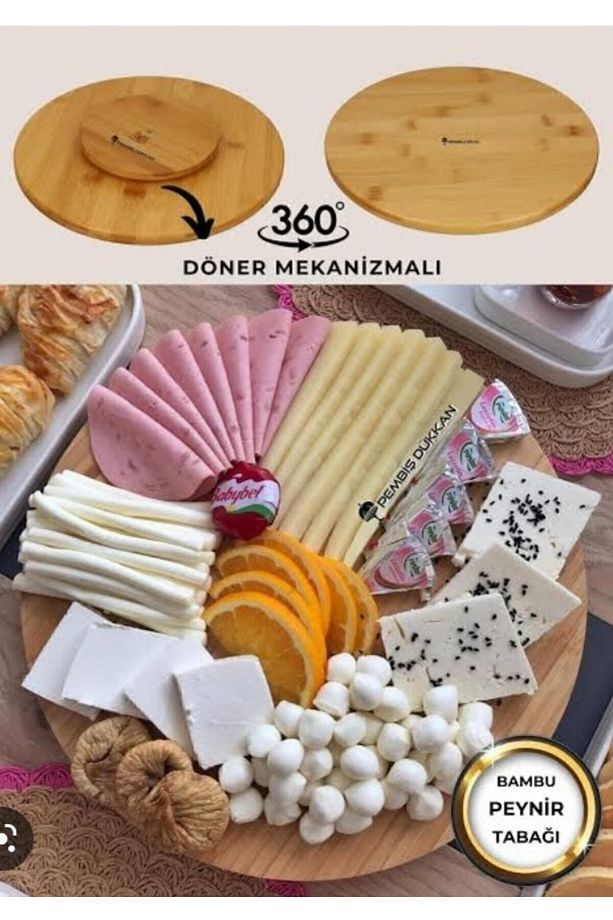 Bambu 360 Derece Döner Sunumluk Pizza Tabağı Kahvaltı Tabağı Lahmacun Tabagı Peynir Tabağı 34 Cm - 2