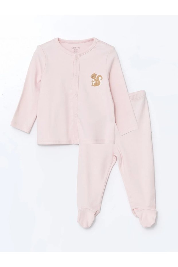 Lcw Baby Pink Embroidered Baby Girl Cardigan and Pants 2Pcs