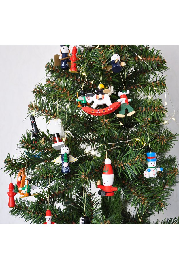 Christmas Wooden Decor Tree Ornaments 24 Pieces