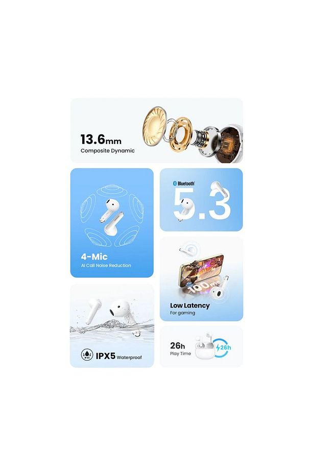 HiTune H5 True Wireless Kulaklık ANC ile - Beyaz - 3