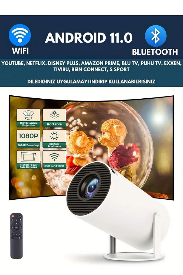 1280 * 720P Akıllı WIFI projektörü Taşınabilir Bluetooth TV Ev sineması Mini Projektör Android - 1