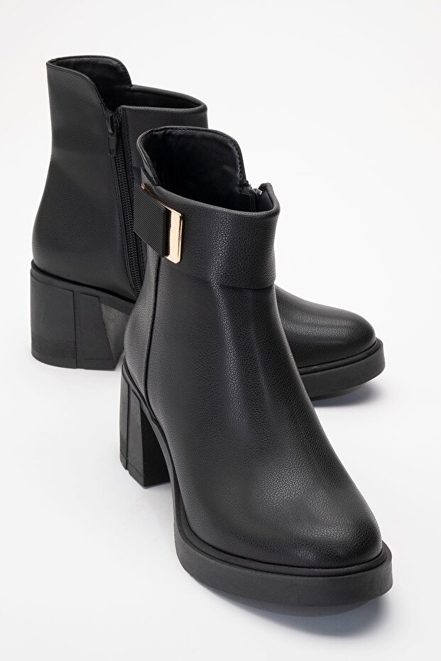 Rashe Black Women's Buckle Women's Thick Heeled Boots