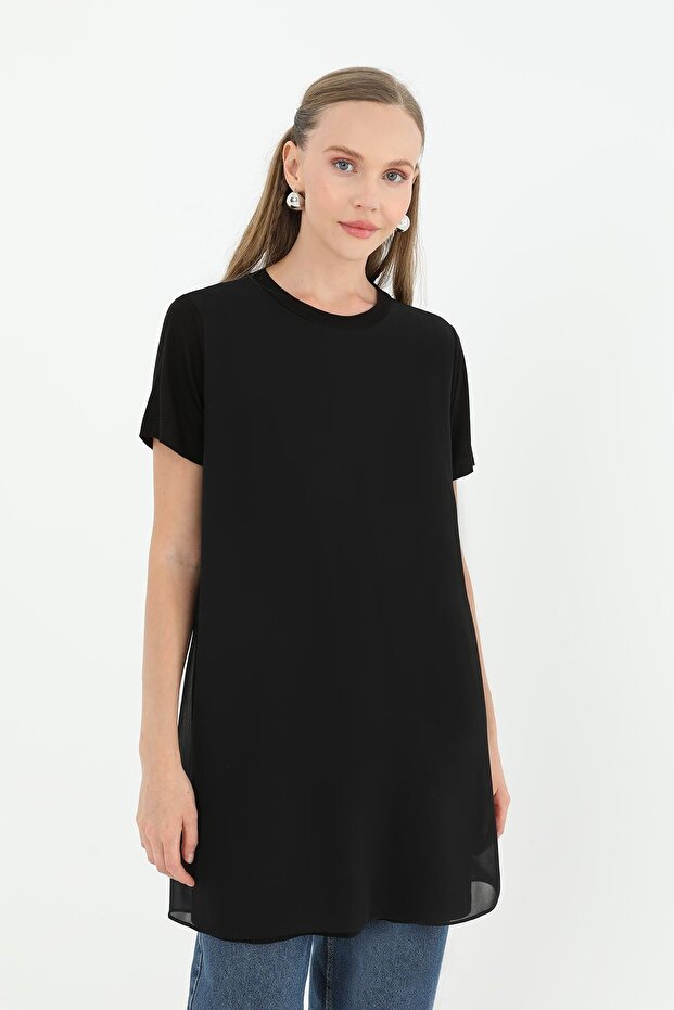 Kadın Basic Uzun T-Shirt -10271TUN - BLACK - 5
