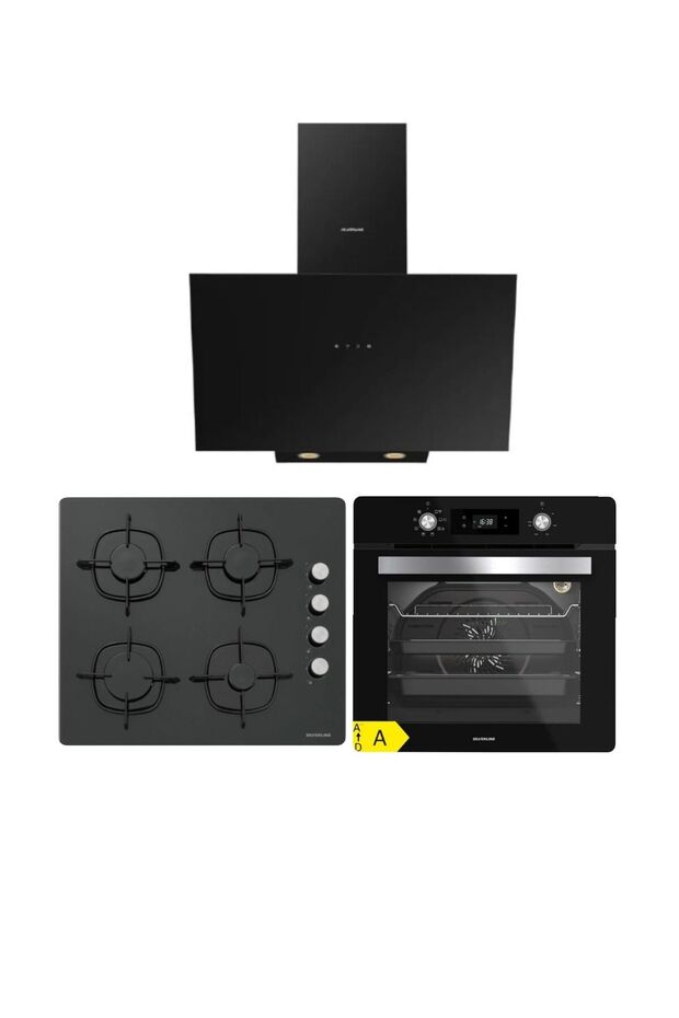 3'lü Siyah Cam Ankastre Set 3481 Flam 60 Siyah+cs5335b02+bo6504b01 - 1