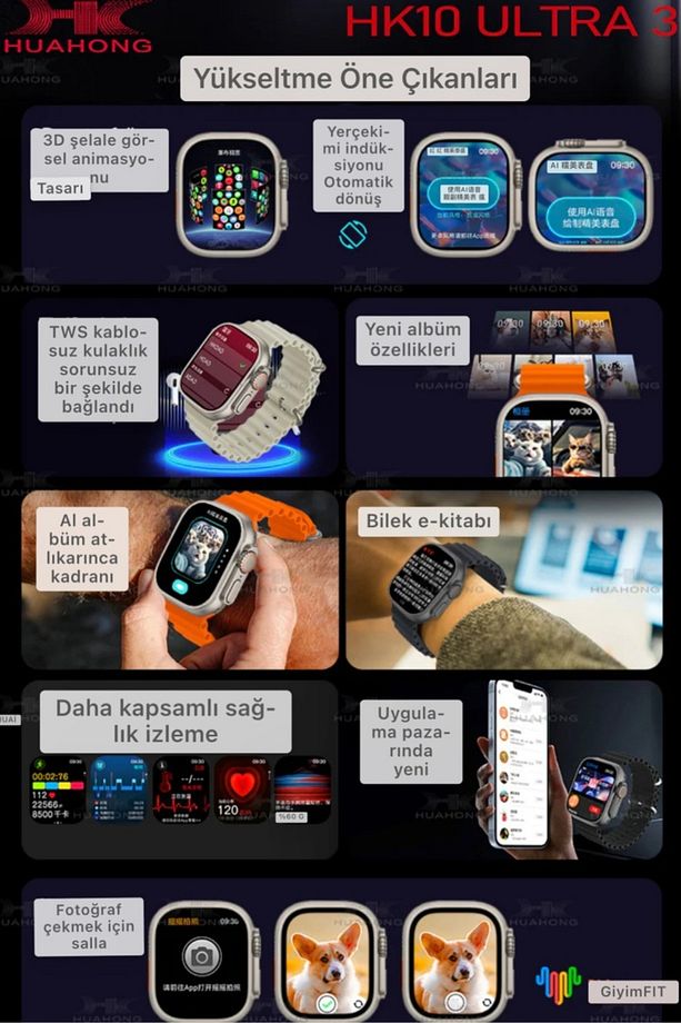 Hk10 Ultra 3 Max Akıllı Saat – 2.02” Amoled Ekran, Bluetooth Arama, Aı Asistan, Gps, 2gb Hafıza - 3