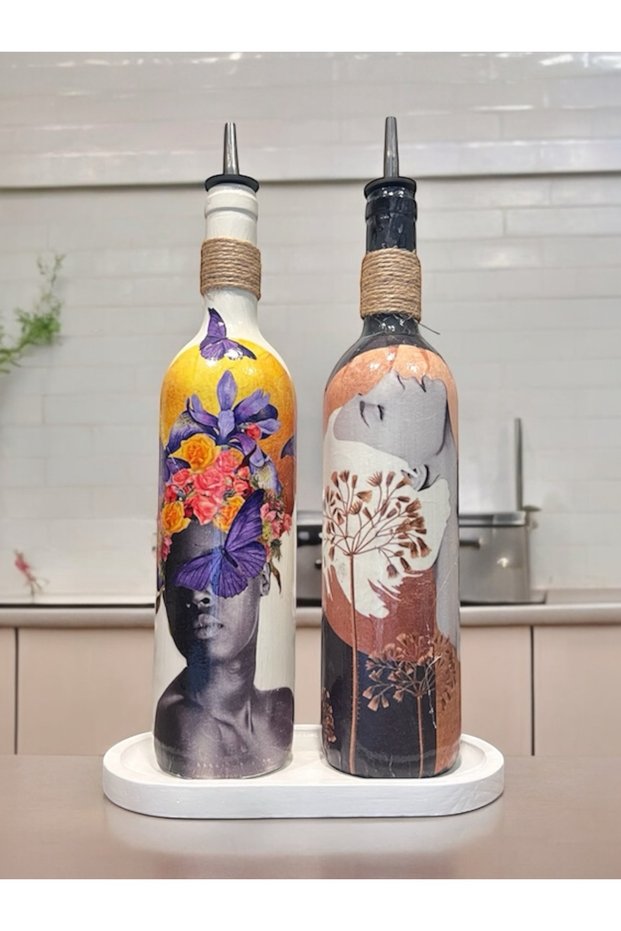 Colorful Women's Design 750 ml Olive Oil Liquid Oil Bottle Oil Pot Oil Dispenser Vinegar Dispenser Sauce Dispenser Set of 2