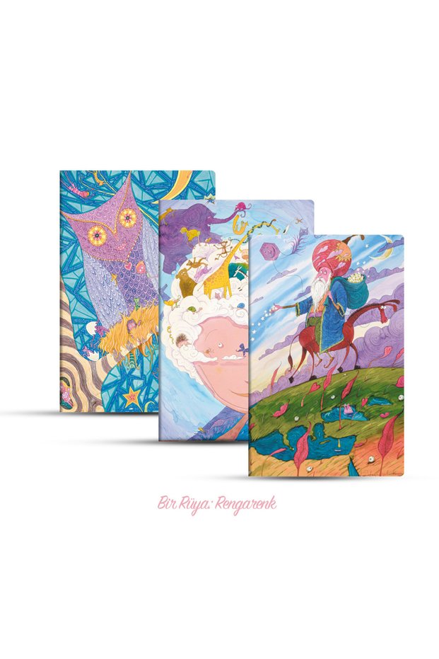 Vakvak, A Dream: Rengarenk, Set of 3 Notebooks-Dagıstan Çetinkaya-unlined-192 Pages-14x21cm