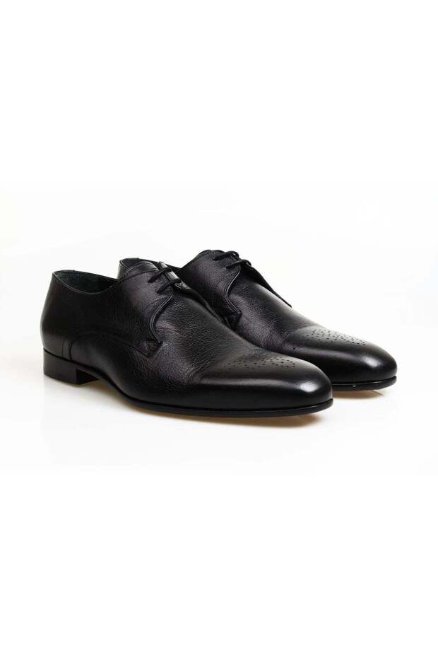 Black Color Lace-Up Genuine Leather Men's Shoes