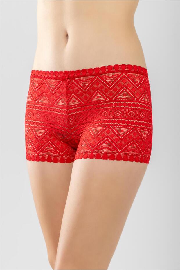Dantelli Kadın Boxer Şort Kırmızı - 1