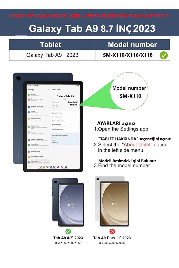 Galaxy Tab A9 8.7inç X110 X115 X117 Uyumlu Kılıf New Pu Deri Smart Standlı Case Uyku Modlu - 2