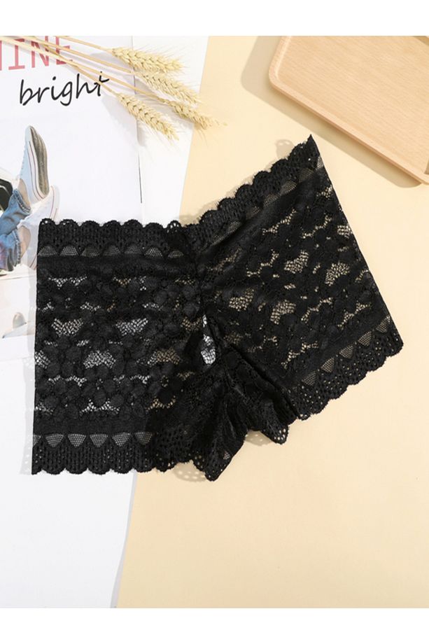 Kadın Siyah Yüksel Bel Tekli Dantel Desenli Tanga Şort Külot ENKA MODA - 1