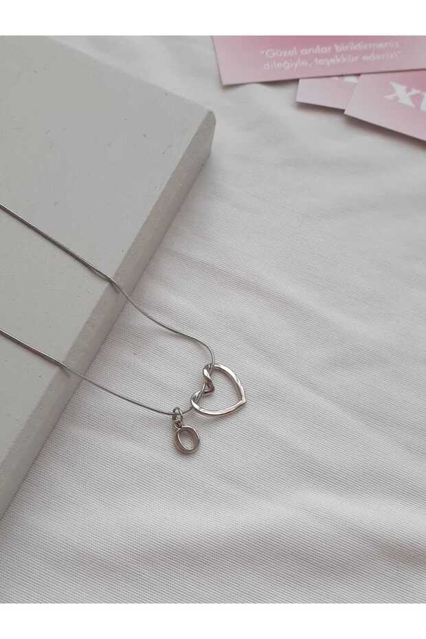 0 Letter Steel Necklace with Heart