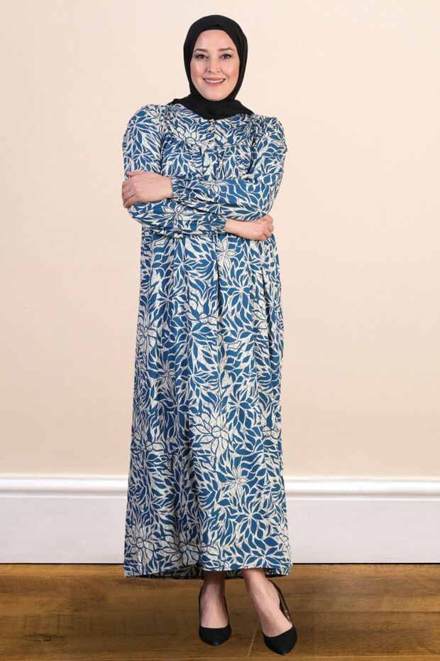 Large Size Leaf Patterned Long Summer Dress - 1