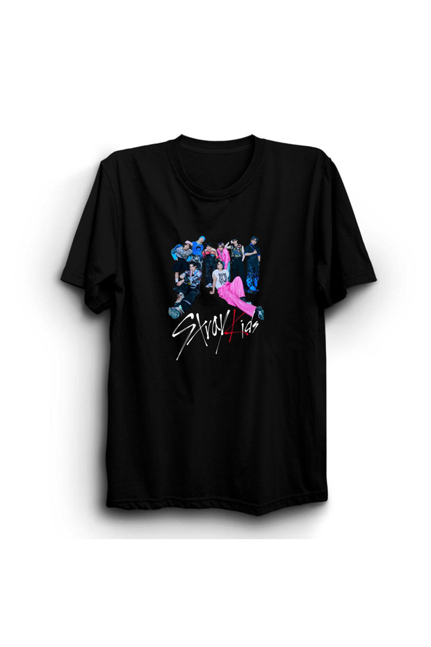 Stray Kids K-Pop Music Band Printed Unisex 100% Cotton Black T-Shirt