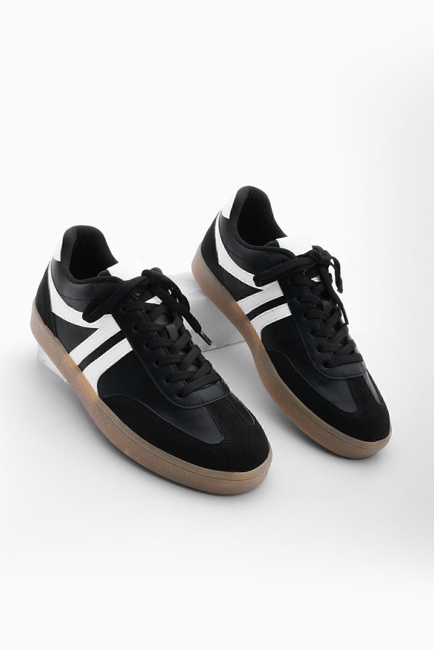 Women's Sneaker Lace-Up Flat Sole Suede Sports Shoes Tiyone Black