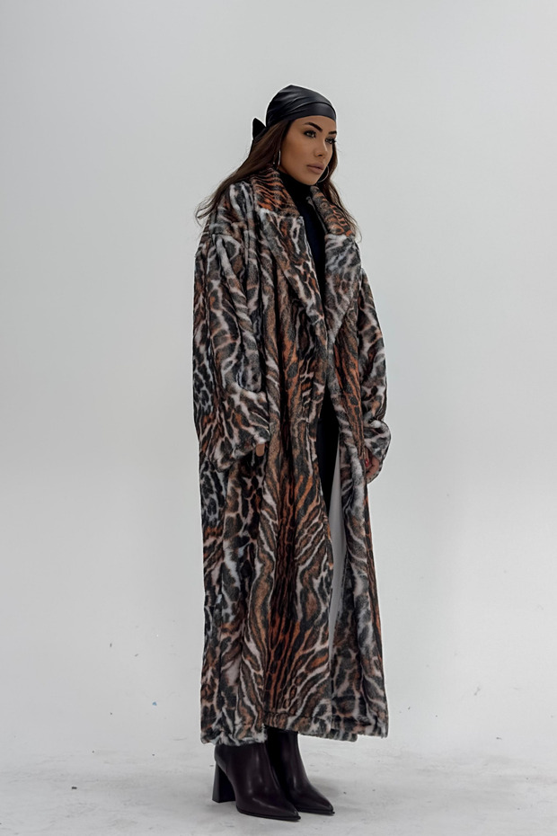 Palton leopard de pluș cu design special - 4