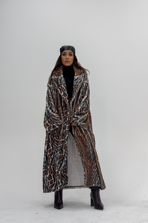 Palton leopard de pluș cu design special - 5