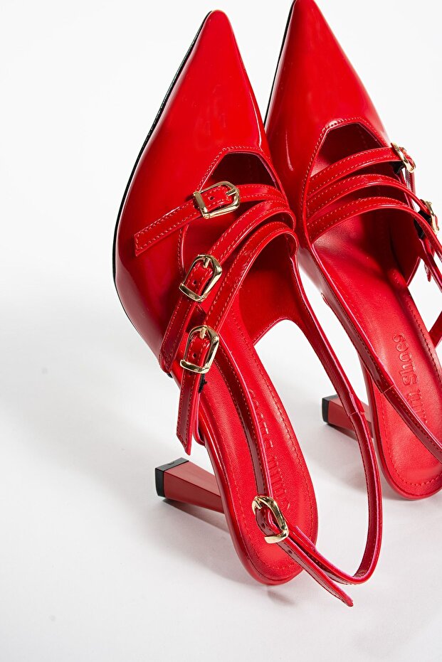 Kırmızı Stiletto Rugan Kadın Topuklu Ayakkabı Vegan Deri - Günlük Ve Özel Gün Şıklığı - 1