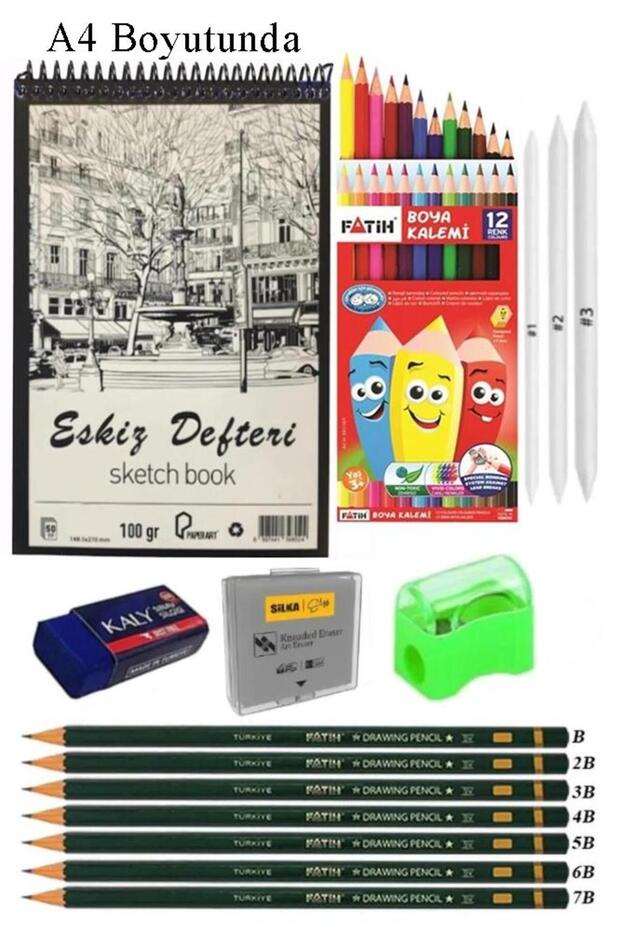 A4 Sketchbook Spralli 50 Sheets Charcoal Drawing Set Shading Pen Woodcut Dough Eraser Fa