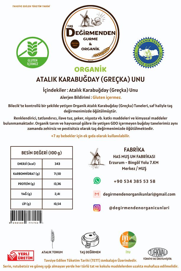 Organik Atalık Karabuğday (Greçka) Unu (Gluten İçermez) - 1 Kilo - 4