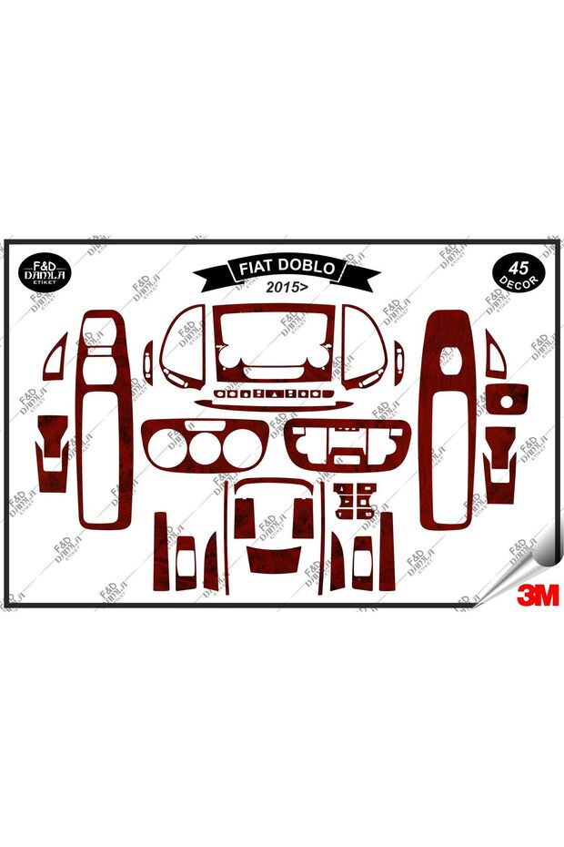 Fiat Doblo 2015 - Torpedo Cantilever Trim, 45 Pieces Chest Mahogany Skin Set