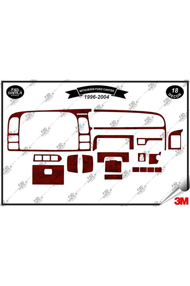 Mitsubishi Fuso Canter 1996-2004 Dashboard Console Trim Chest Mahogany Veneer Set 18 Pieces Mahogany