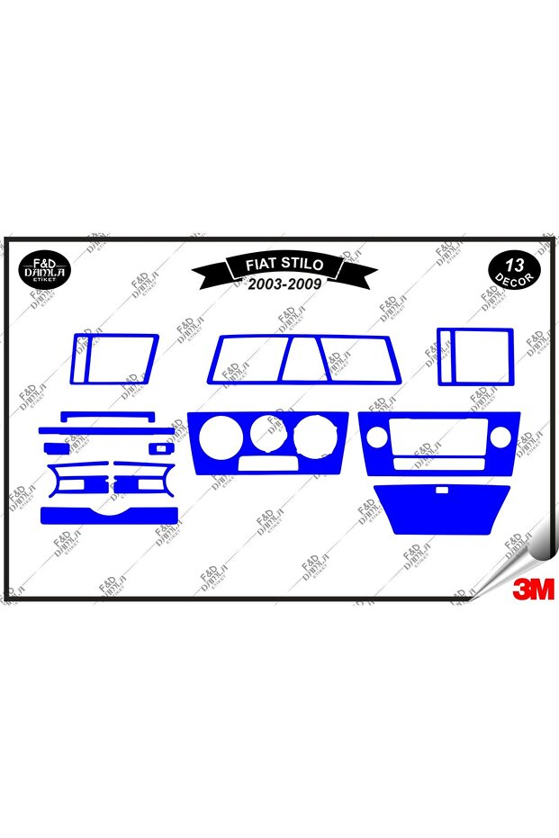 Fiat stilo 2003-2009 glove box console trim chest mahogany finish set13 pieces blue