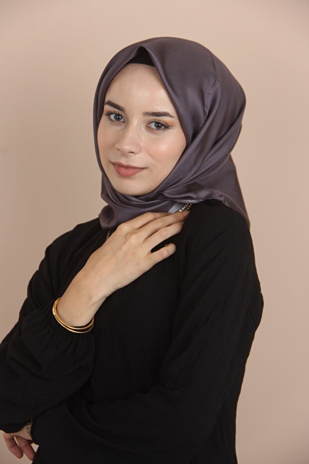 Antrasit Levidor Düz Twill İpek Eşarp - 1