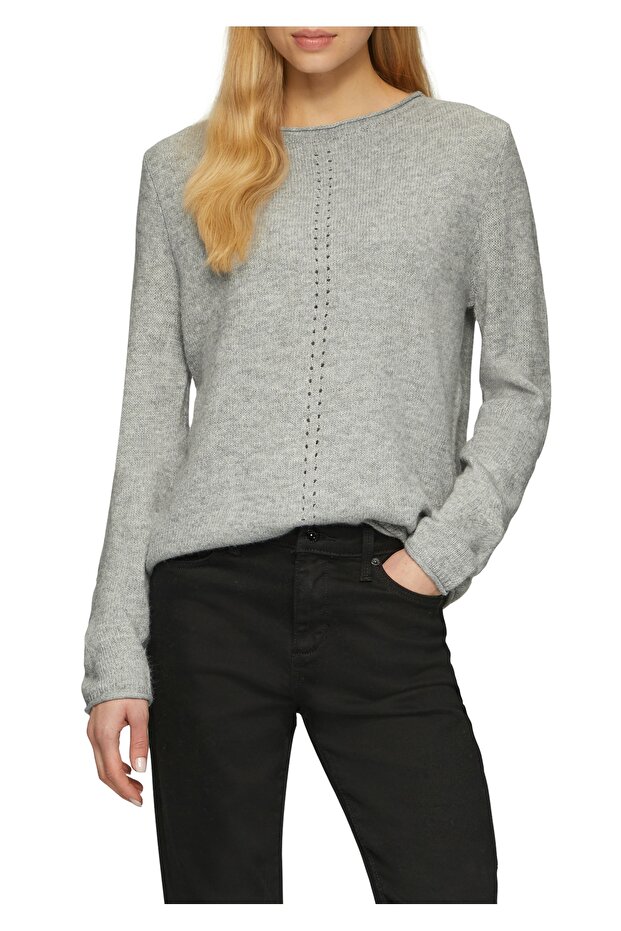 Soft Knitted Pullover with a Stand-Up Collar and Rolled Edges - 2
