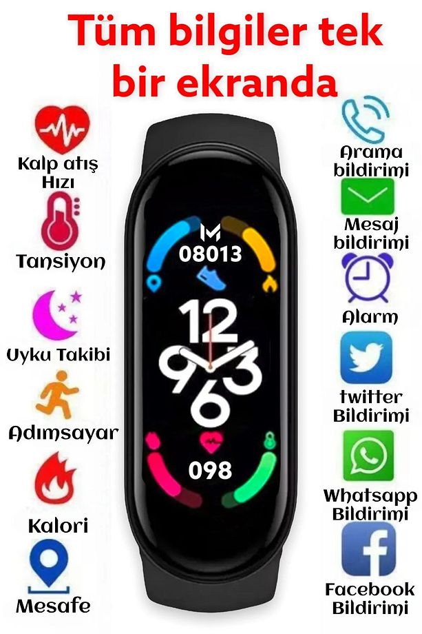 KIRMIZI M7 Akıllı Bileklik | iOS & Android Uyumlu | 2024 Versiyon - 8