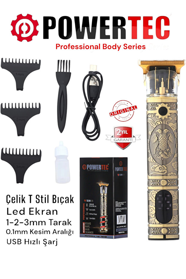 Powertec TR-1220 Pro Usb Şarjlı T Bıçak Saç Sakal Vücut Kıl Tüy Alma Kadın Erkek Epilasyon Tıraş Makinesi