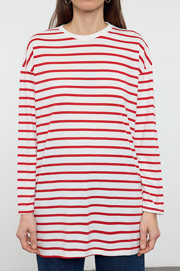 Kırmızı Çizgili Örme Tunik TCTAW22UK0240 - 4