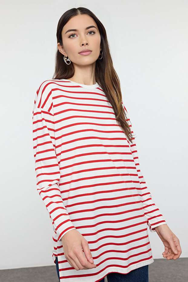 Kırmızı Çizgili Örme Tunik TCTAW22UK0240 - 2