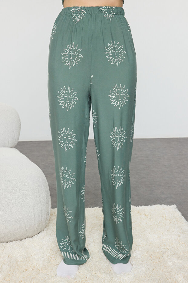 Yeşil Güneş Desenli Viskon Dokuma Pijama Takımı THMAW25PT00034 - 4