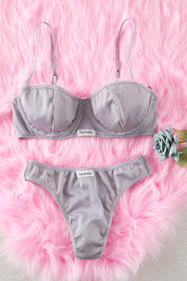 Szary bawełniany zestaw bielizny z metką, bez kopertowego zamknięcia, z zawieszką THMSS24CC00029 - 5