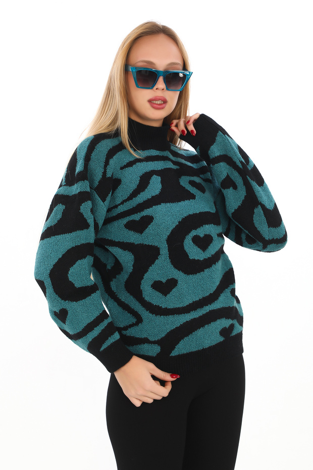 Leopard Pattern Oversize Turtleneck Sweater - 1