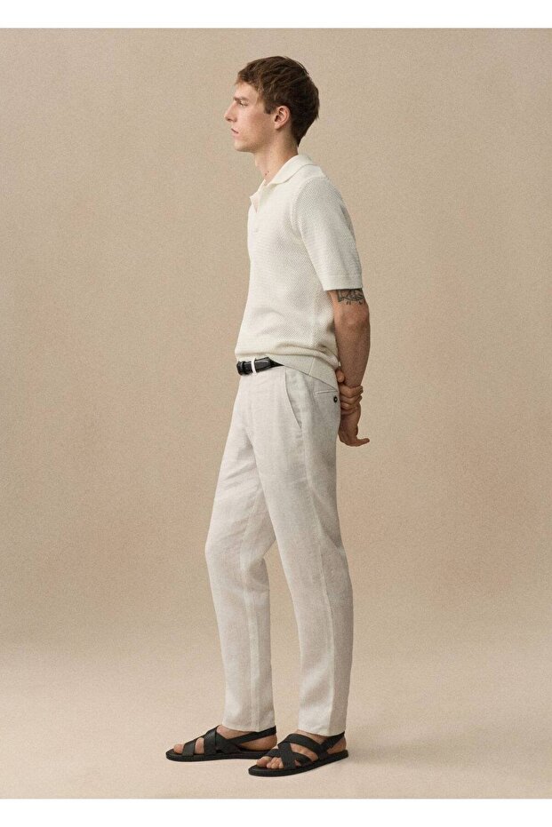 Slim fit %100 keten pantolon - 8