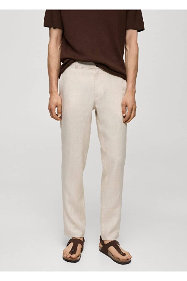 Slim fit %100 keten pantolon - 1