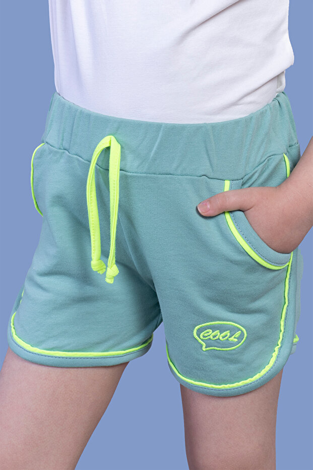 Girls' Embroidered Shorts with Elastic Waist and Two Side Pockets
