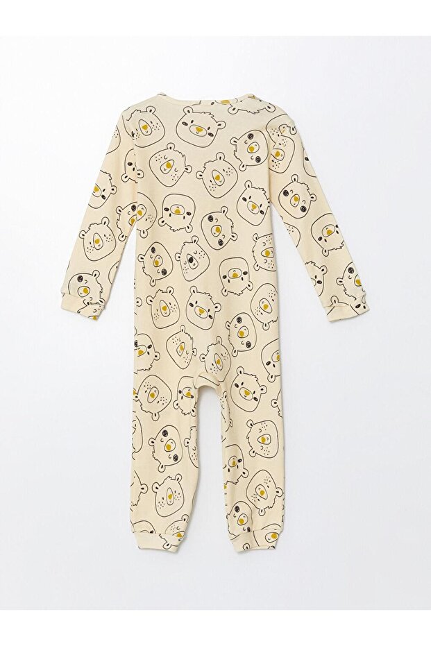 baby Beige Baby Crew nyakú, hosszú ujjú, nyomott mintás kisfiú nadrág - 3
