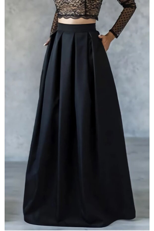 Women's High Waist A Pleat Pocket Satin Skirt