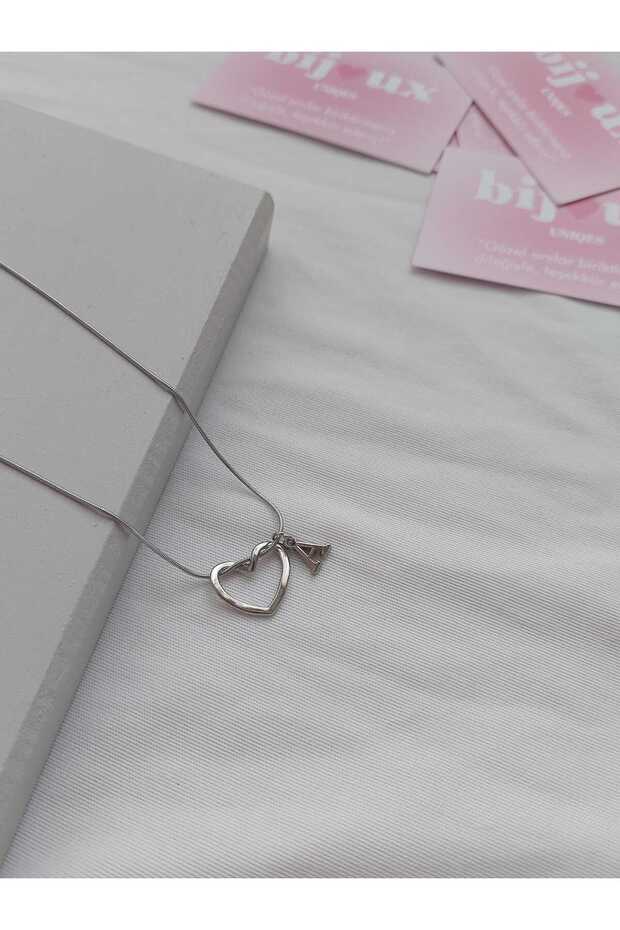 Letter a Steel Necklace with Heart