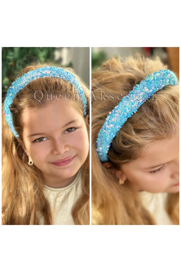 Luxury Shiny Stone Sequin Glitter Fancy Crown for Women and Children, Convex Spongey Turquoise Blue Crown