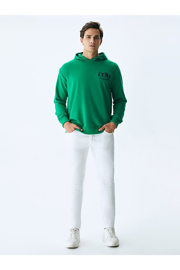 Logolu Kapüşonlu Yeşil Sweatshırt - 1