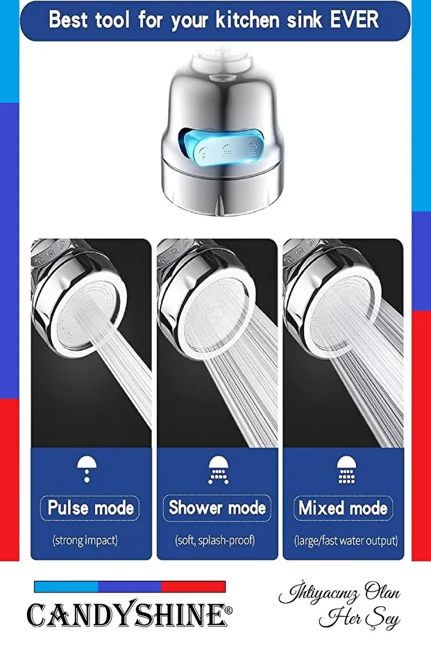 Elal 3 Function 360° Movable Faucet Head Saving Head Chrome - 8